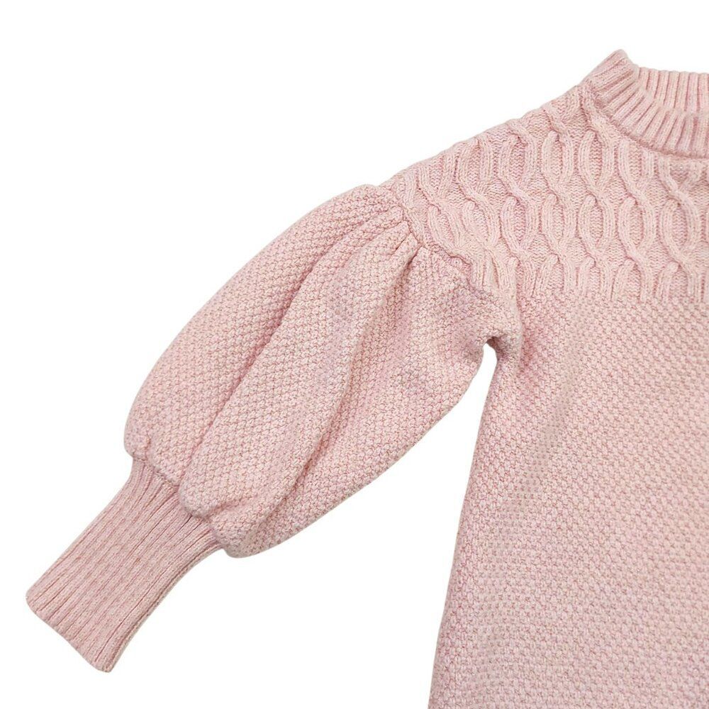 Janie and Jack Sweater Girls 6 Pink Cotton Wool Back Button Cable Knit Sparkle - Picture 3 of 11